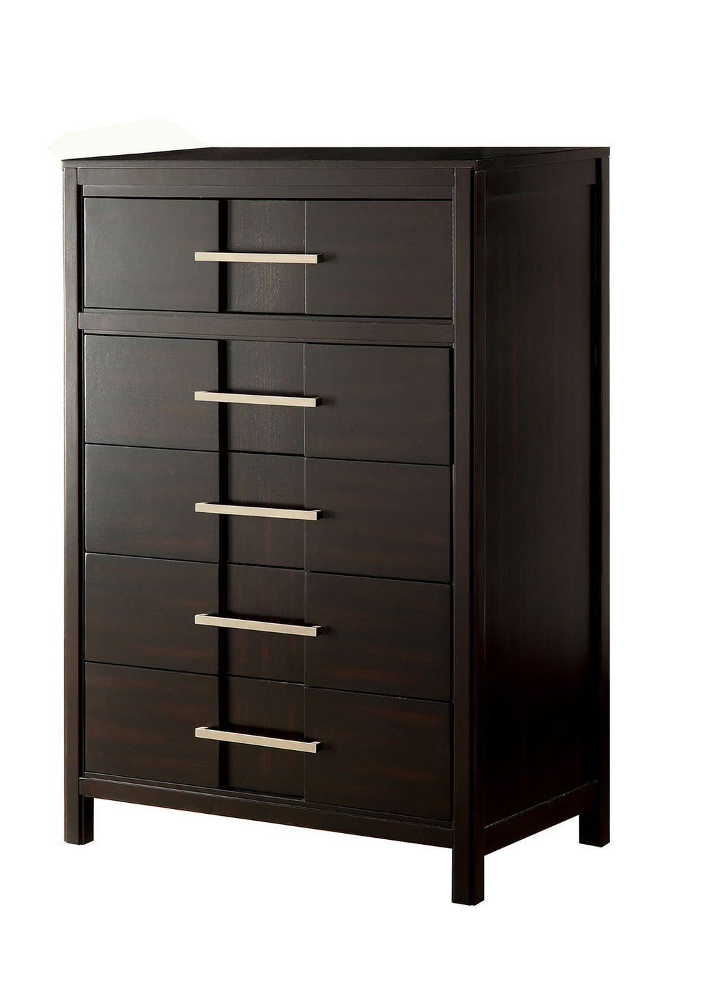 Transitional Solid Wood Chest With Five Drawers, Espresso Brown