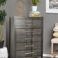 Transitional Solid Wood Chest With Five Drawers, Gray
