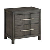 Transitional Solid Wood Night Stand With Two Drawers, Gray