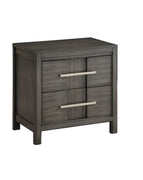 Transitional Solid Wood Night Stand With Two Drawers, Gray