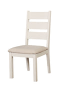 Wood & Fabric Side Chair With Ladder Style Backrest, Pack Of 2, Weathered White