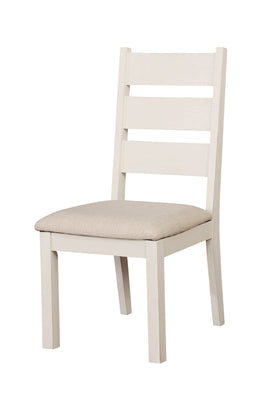 Wood & Fabric Side Chair With Ladder Style Backrest, Pack Of 2, Weathered White