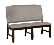 Nail Head Trim Wooden Bench with Fabric Upholstery, Gray And Brown