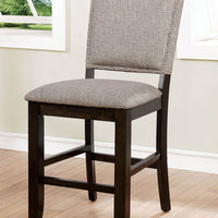 Wood & Fabric Counter Height Chair with Camelback, Pack Of 2, Gray & Brown