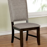 Wooden Side Chair with Fabric Upholstery, Pack Of 2, Gray & Walnut Brown