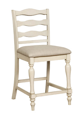 Fabric Upholstered Wooden Counter Height Chair with ladder Back, Pack Of 2,White