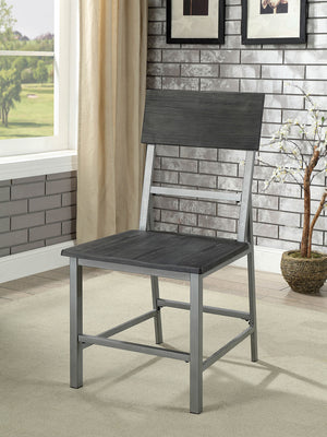 Wood & Metal Side Chair With Footrest, Pack Of 2, Black & Silver