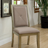 Fabric Upholstered Wooden Side Chair with High Back, Pack Of 2, Gold And Beige