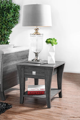 Wooden End Table with Swooping Curled Legs, Gray