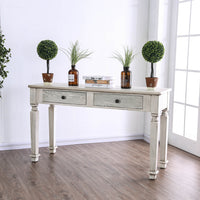 Wooden Sofa Table with Carved Turned Legs, Antique White