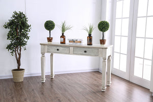 Wooden Sofa Table with Carved Turned Legs, Antique White