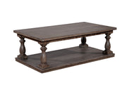 Wooden Coffee Table with Turned Legs, Rustic Gray