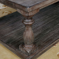 Wooden Coffee Table with Turned Legs, Rustic Gray