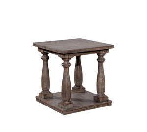 Wooden End Table with Turned Legs, Rustic Gray
