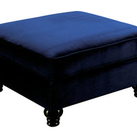 Fabric Upholstered Ottoman with Turned Legs, Blue