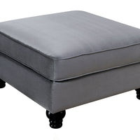 Fabric Upholstered Ottoman with Turned Legs, Gray