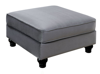 Fabric Upholstered Ottoman with Turned Legs, Gray