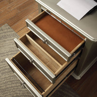 3 Drawers Wooden File Cabinet with Mirrored Trim Accents, Silver