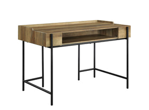 One Shelf Wooden Computer Desk with Metal Framework, Brown And Black