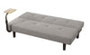 Fabric Upholstered Futon Sofa With Reversible End Table, Gray