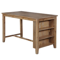 Wood Counter Height Table With Shelves, Weathered Brown