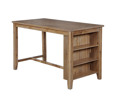 Wood Counter Height Table With Shelves, Weathered Brown