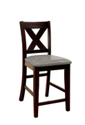 Wooden Counter Height Chair With Leather Padded Seat,Pack Of Two, Dark Brown