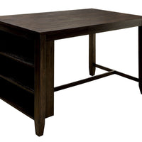 Wood Counter Height Table With Shelves, Dark Walnut Brown