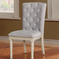 Button Tufted Fabric Upholstered Wooden Side Chair,Pack Of Two, White And Gray