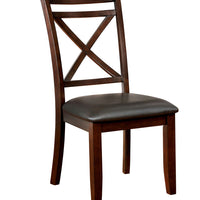 Leather Padded Wooden Side Chair,Pack Of Two,Dark Cherry Brown