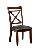 Leather Padded Wooden Side Chair,Pack Of Two,Dark Cherry Brown