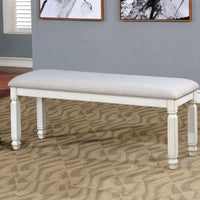 Fabric Padded Wood Bench, Antique White