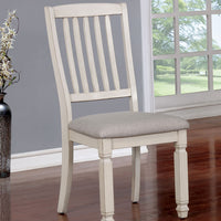 Wood Side Chair With Fabric Padded Seat,Pack Of Two, Antique White