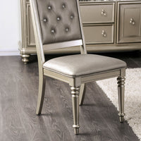 Button Tufted Leather Upholstered Wood Side Chair,Pack Of Two, Champagne Gold