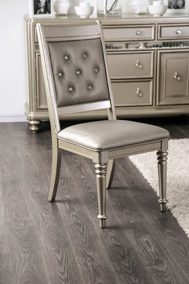 Button Tufted Leather Upholstered Wood Side Chair,Pack Of Two, Champagne Gold
