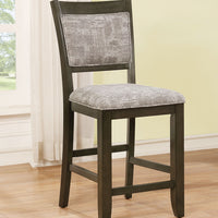 Fabric Upholstered Wooden Counter Height Chair,Pack Of Two, Brown & Gray