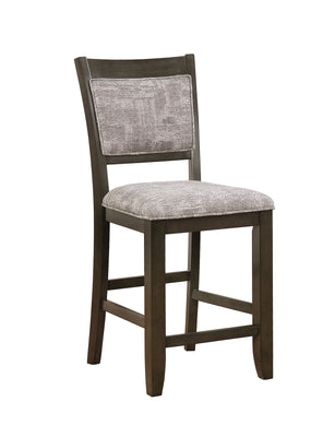 Fabric Upholstered Wooden Counter Height Chair,Pack Of Two, Brown & Gray