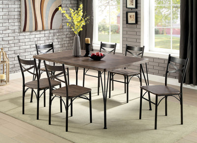 Wood Dining Table Set, Pack of seven, Antique Brown And Dark Gray