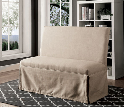 Fabric Upholstered Love Seat Bench, Beige