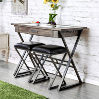 Wood Wine Bar Table With Storage Drawer, Weathered Gray