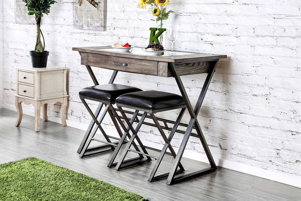 Wood Wine Bar Table With Storage Drawer, Weathered Gray