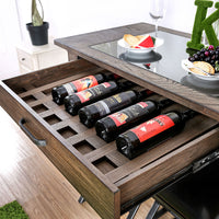 Wood Wine Bar Table With Storage Drawer, Weathered Gray