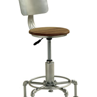 Metal Frame Stool with Oak Color Upholstery, Pack of Two, Silver