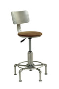 Metal Frame Stool with Oak Color Upholstery, Pack of Two, Silver