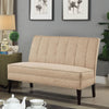 Fabric Upholstered Armless Bench With Button Tufting, Beige