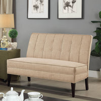 Fabric Upholstered Armless Bench With Button Tufting, Beige