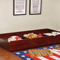 Transitional Style Wooden Trundle With Large Storage Drawer, Warm Cherry Brown