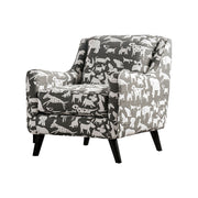 Wooden Sofa Arm Chair With Animal Printed Fabric Upholstery, White & Gray