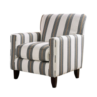 Contemporary Style Wooden Sofa Chair With Printed Stripe Pattern, Multicolor