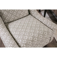 Padded Sofa Chair In Wooden Frame And Geo Patterned Fabric, White & Gray